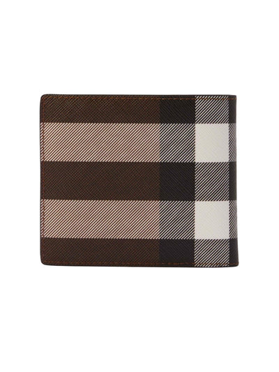 Burberry Check and Leather Bifold Wallet in Dark Brown