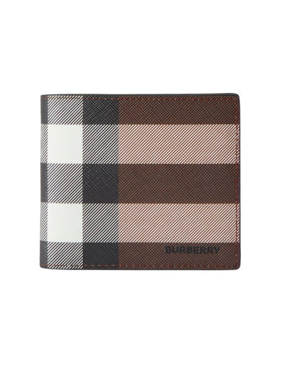 Burberry Check and Leather Bifold Wallet in Dark Brown