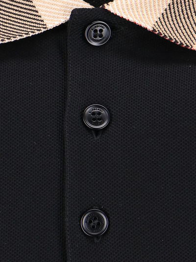 Burberry Vintage Poloshirt met Geruite Kraag in Zwart
