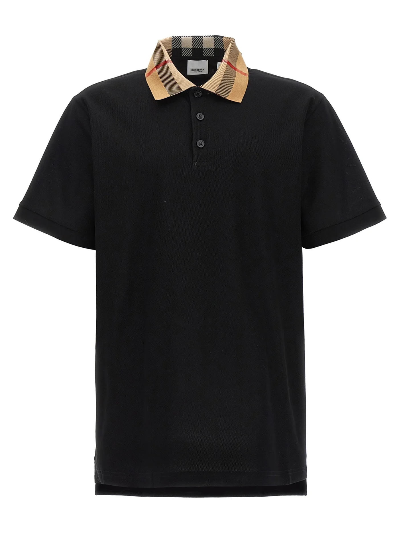 Burberry Vintage Poloshirt met Geruite Kraag in Zwart