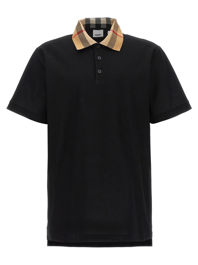 Burberry Vintage Poloshirt met Geruite Kraag in Zwart