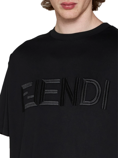 Fendi geborduurd FF Fendi logo T-shirt in zwart