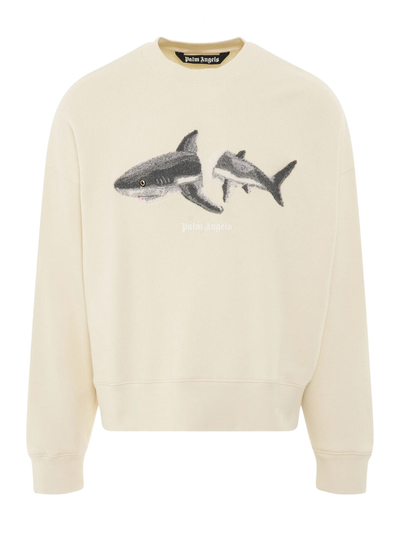 Palm Angels Gebroken Haai Logo Crème Sweatshirt
