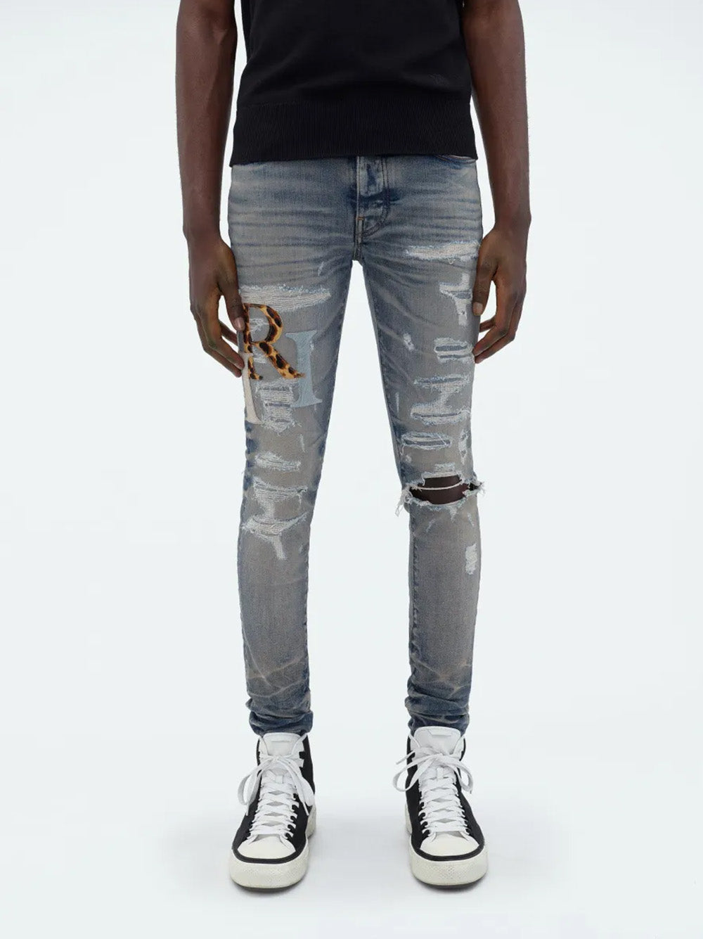 Amiri leren jeans met gestapeld logo in blauw