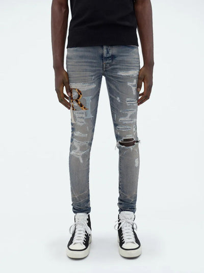 Amiri leren jeans met gestapeld logo in blauw