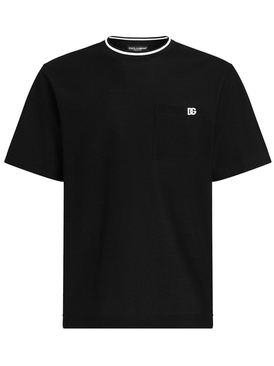 Dolce &amp; Gabbana Piqué T-shirt met opgestikte zak in zwart