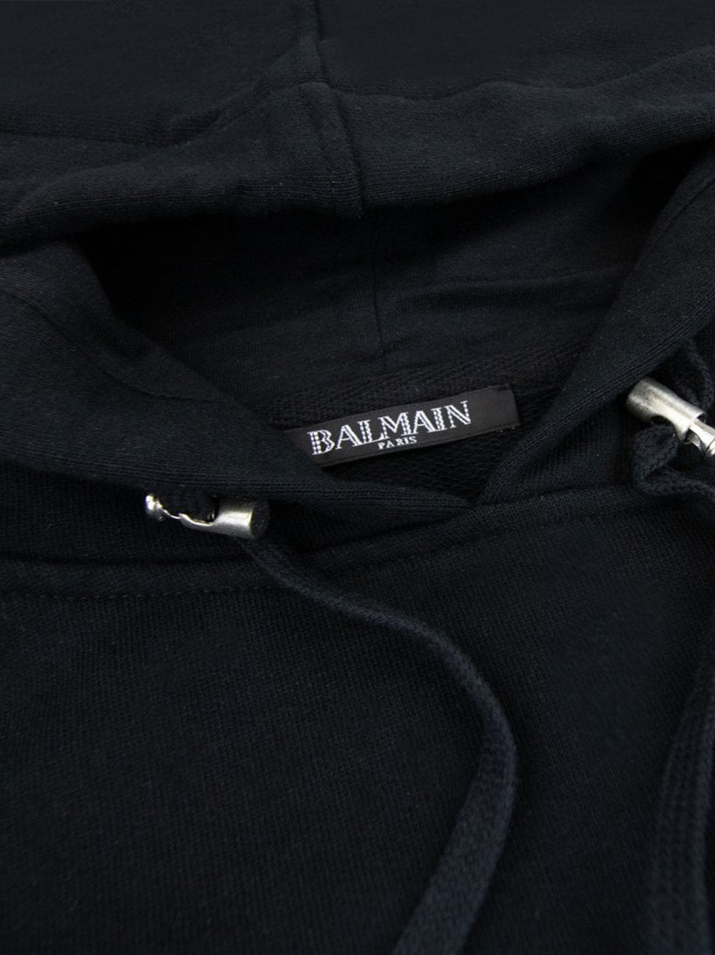 Balmain Paris Flocked Blue Printed Hoodie in Zwart