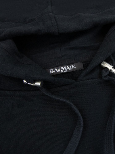 Balmain Paris Flocked Blue Printed Hoodie in Zwart