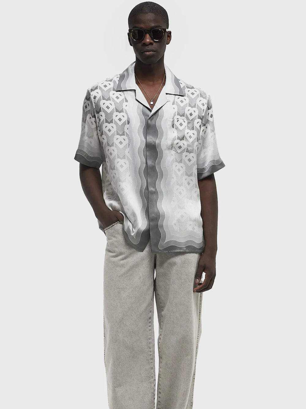Casablanca Gradient Heart Monogram Silk Shirt in Grey