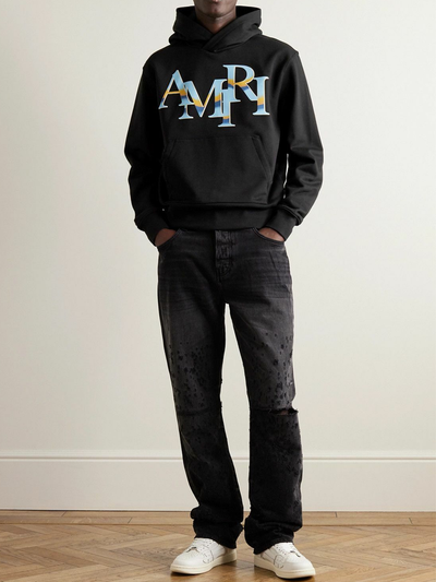 Amiri Staggered Chrome Logo Hoodie in Zwart