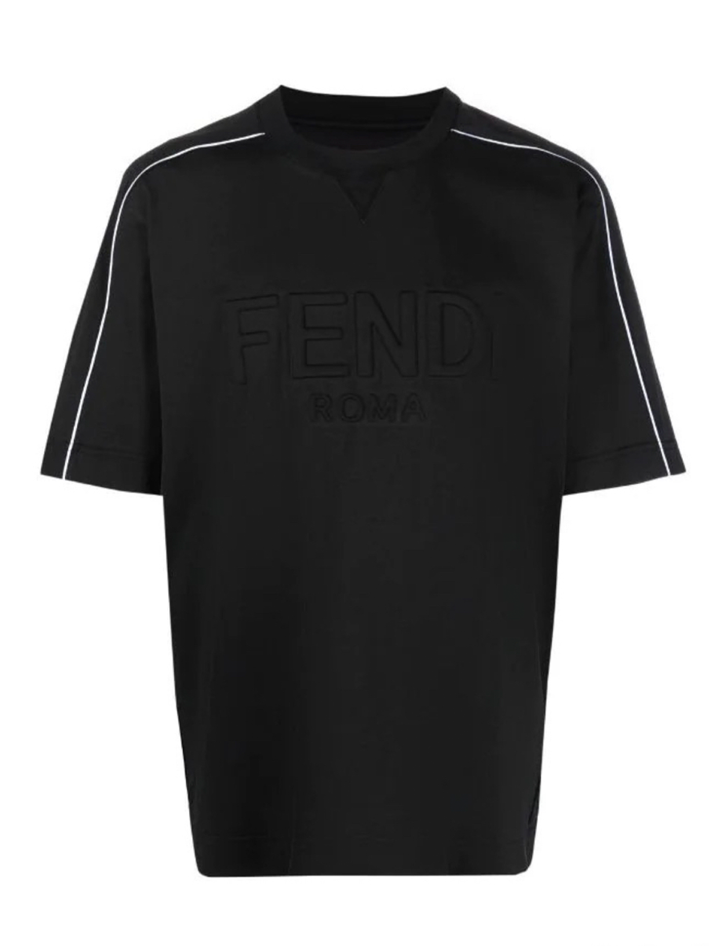Fendi Logo Embossed Crewneck T-shirt in Zwart