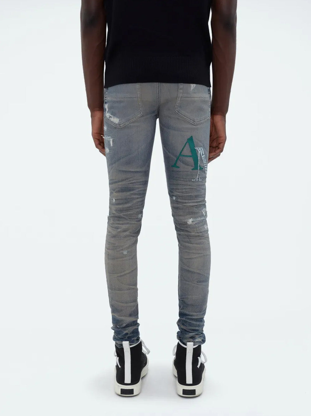 Amiri leren jeans met gestapeld logo in blauw