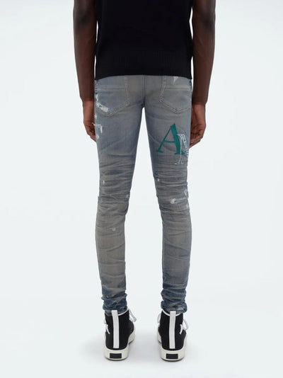 Amiri leren jeans met gestapeld logo in blauw