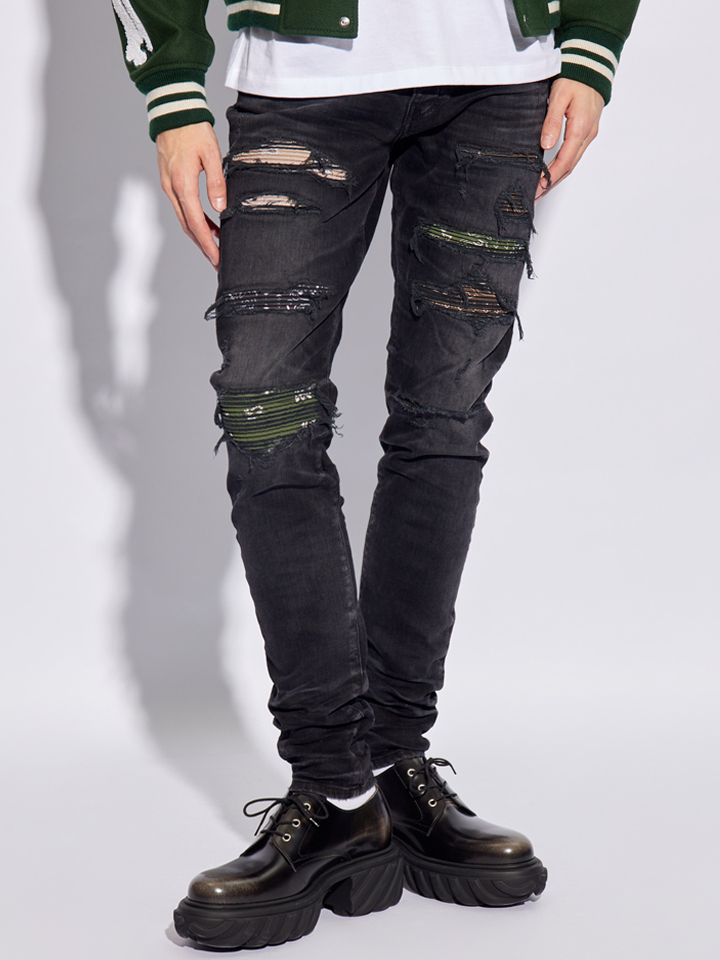 Amiri Bandana Camo Thrasher Jeans in Vervaagd Zwart