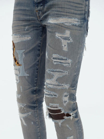 Amiri leren jeans met gestapeld logo in blauw