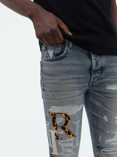 Amiri leren jeans met gestapeld logo in blauw