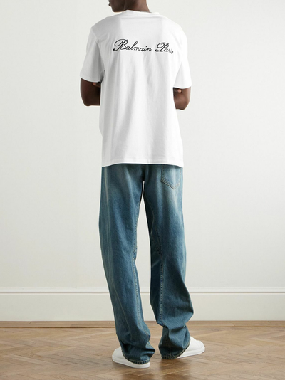 Balmain-logo geborduurd losvallend T-shirt in wit