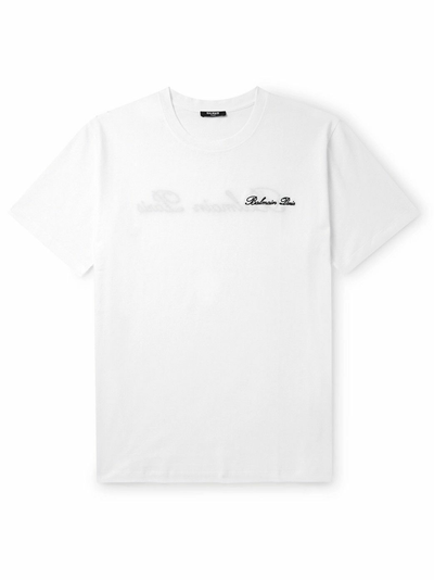 Balmain-logo geborduurd losvallend T-shirt in wit