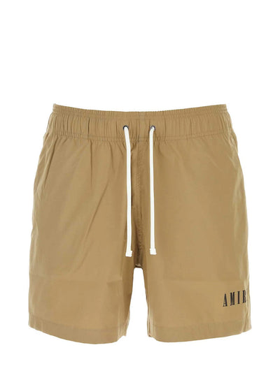 Amiri Core Printed Logo Swim Shorts in Tan/Brown