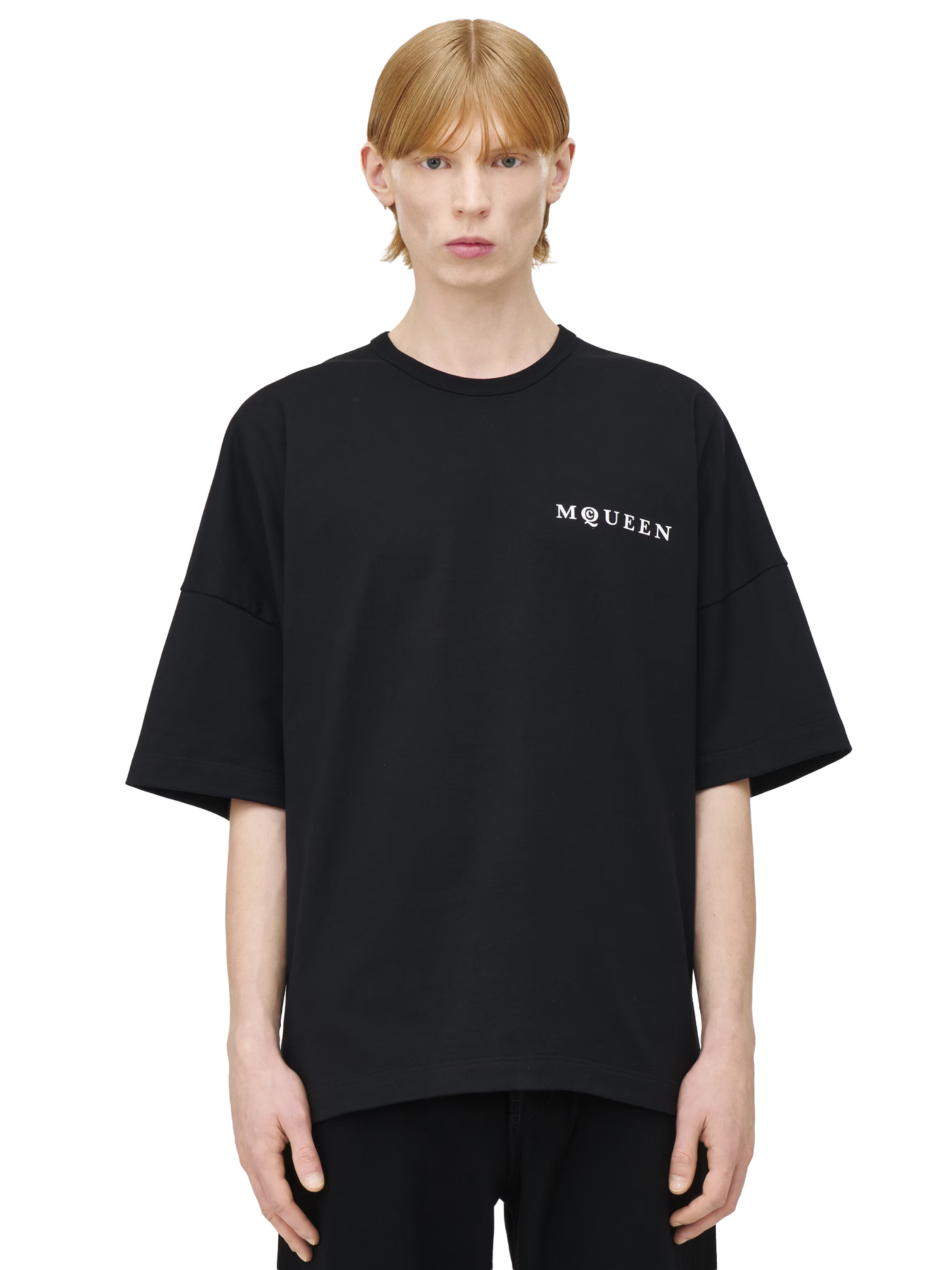 Alexander McQueen Oversized T-shirt met verticaal logo op de rug in zwart