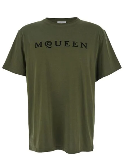 Alexander McQueen Flocked Logo T-shirt in Groen