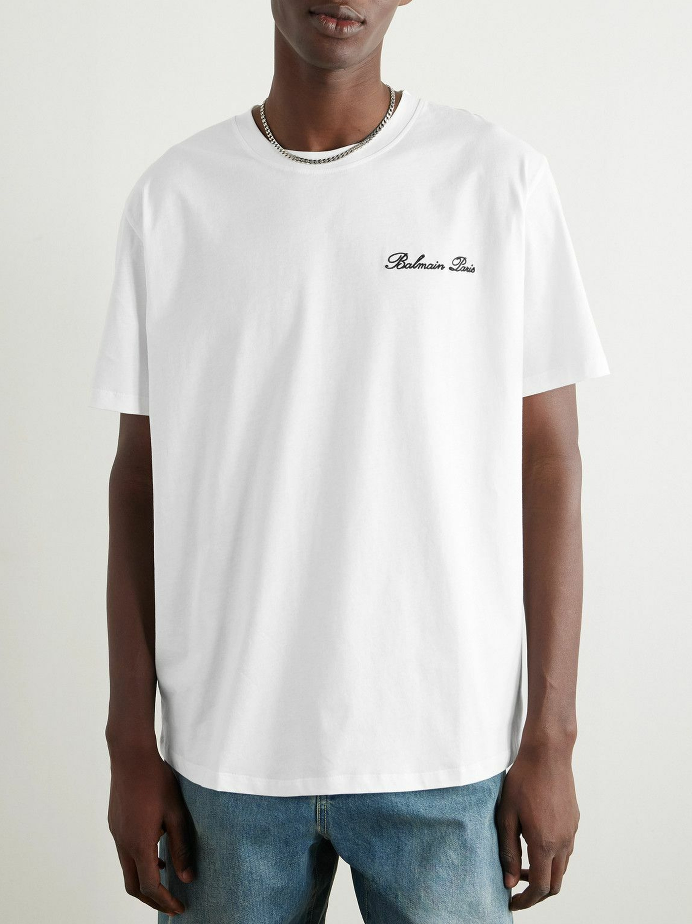 Balmain-logo geborduurd losvallend T-shirt in wit