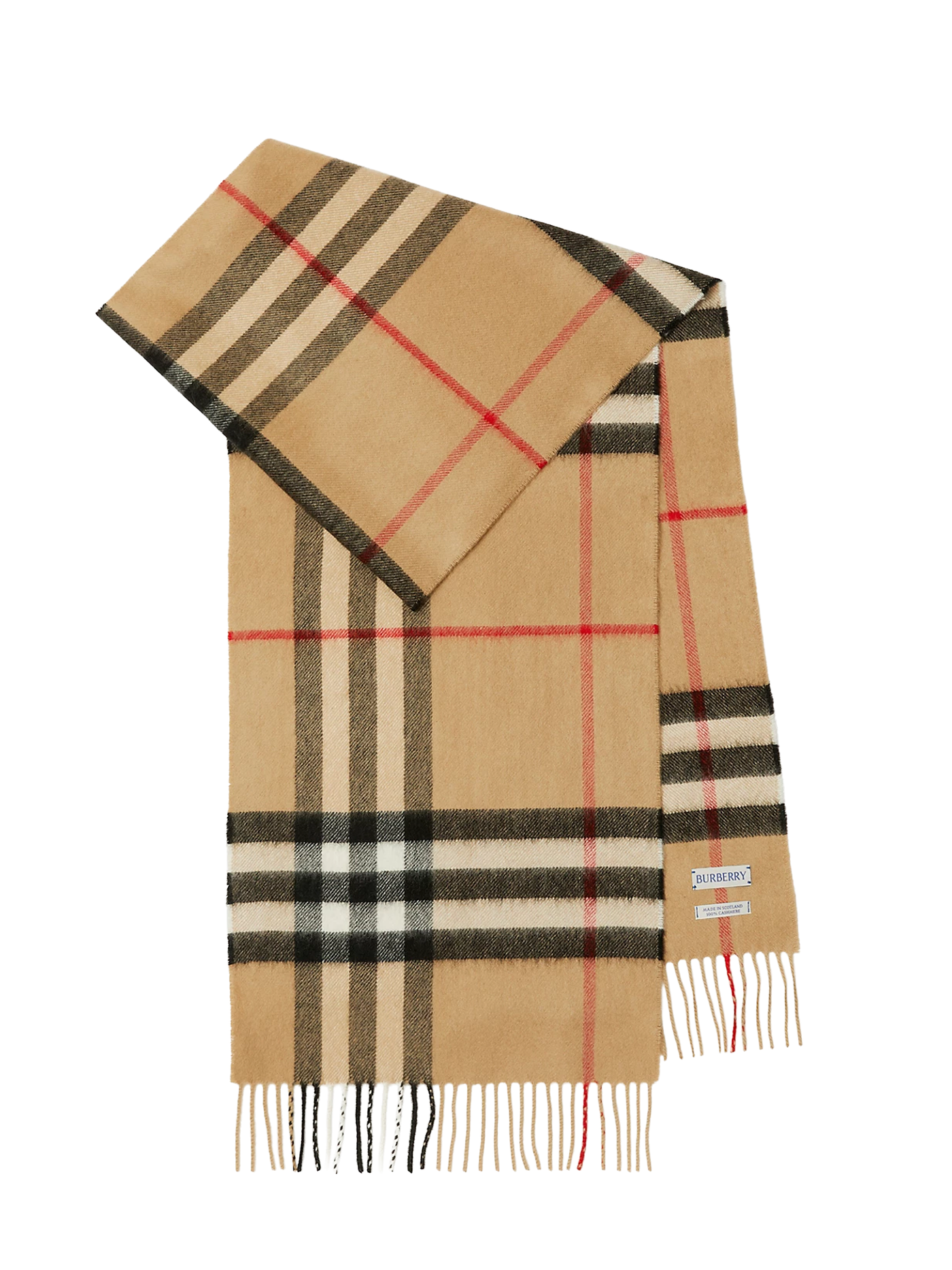 Burberry Giant Checked Fringed Cashmere Sjaal in Beige