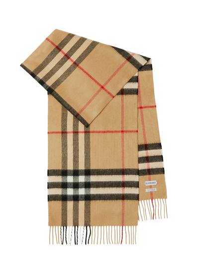 Burberry Giant Checked Fringed Cashmere Sjaal in Beige