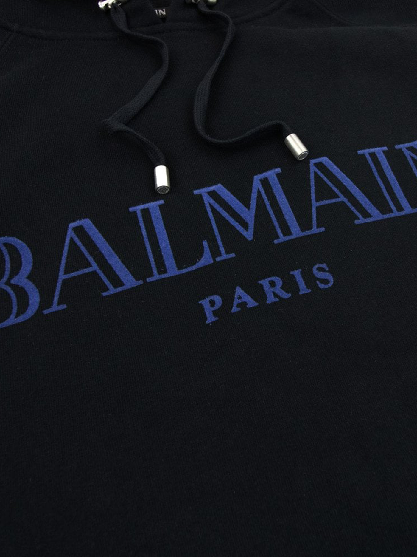 Balmain Paris Flocked Blue Printed Hoodie in Zwart