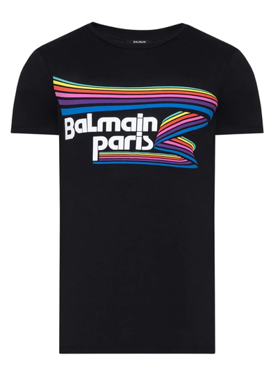 Balmain Paris Rainbow Logo T-Shirt in Black