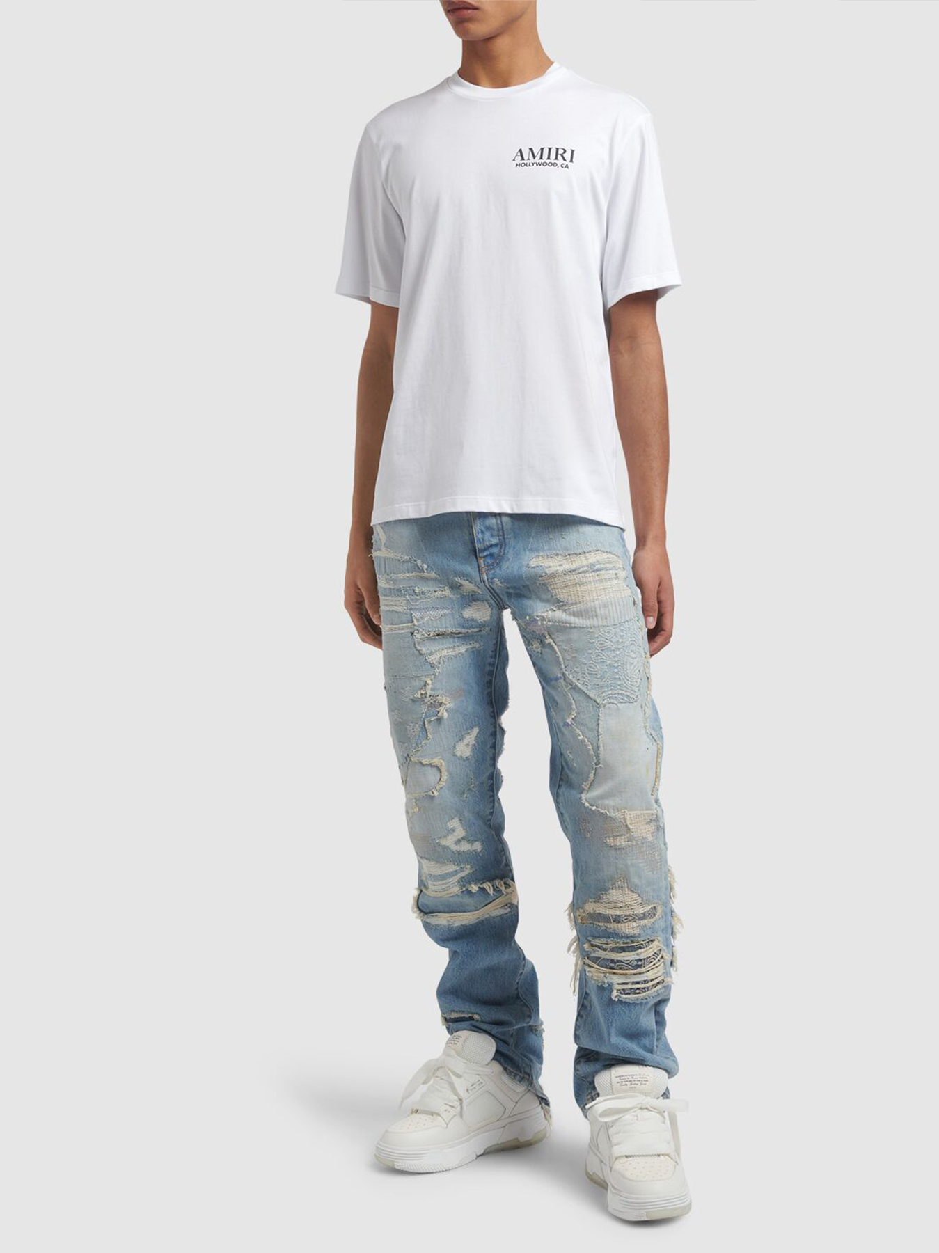 Amiri Hollywood Bones Stacked Logo T-shirt in het wit