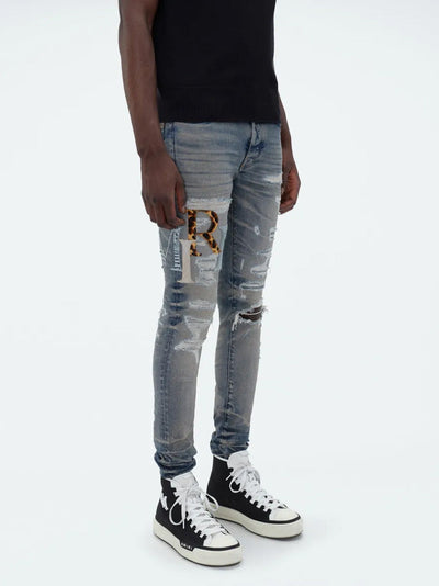 Amiri leren jeans met gestapeld logo in blauw
