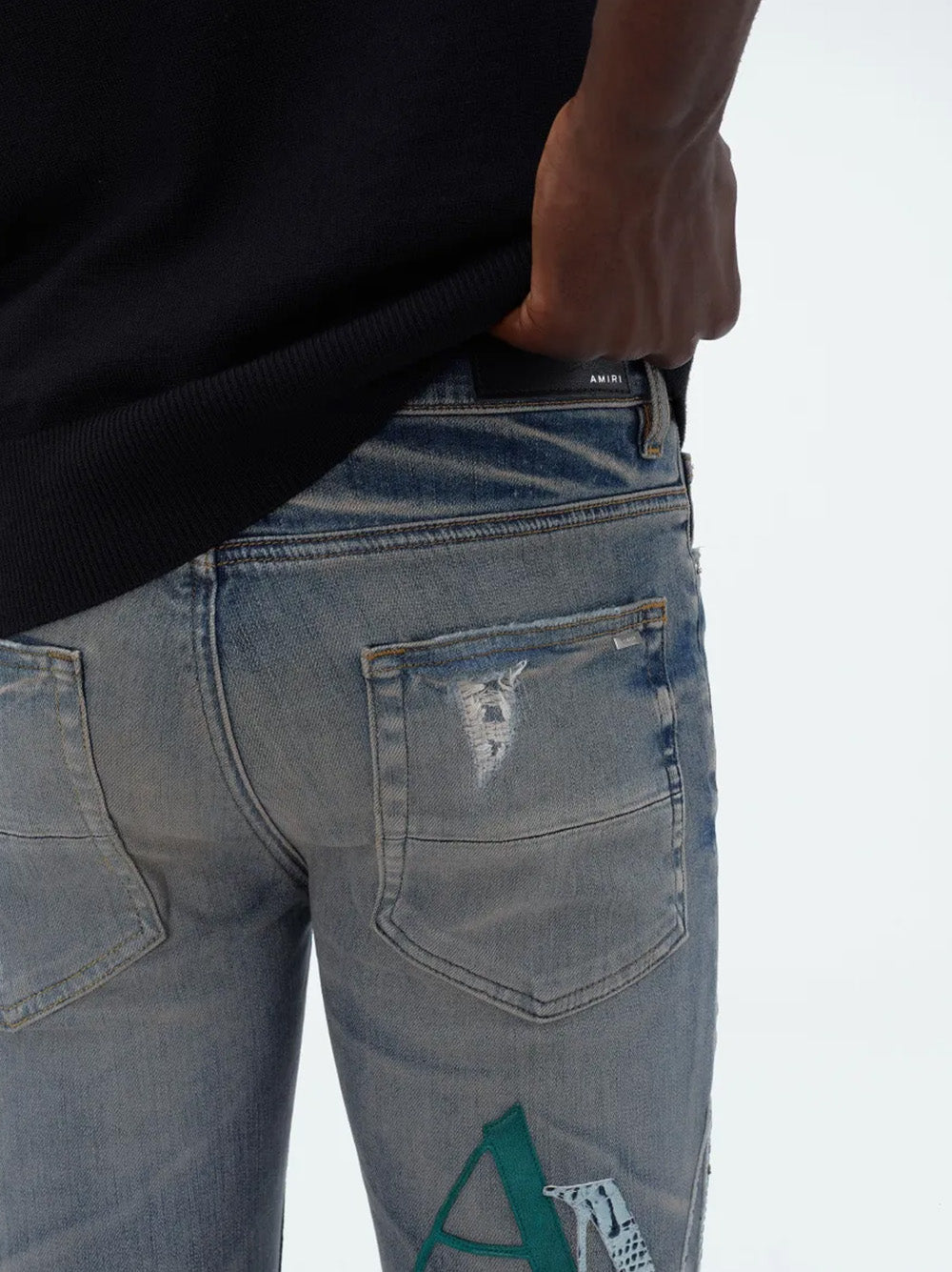 Amiri leren jeans met gestapeld logo in blauw