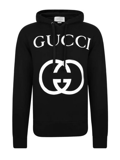 Gucci Interlocking GG Logo bedrukte hoodie in zwart