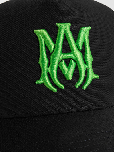 Amiri MA-logo geborduurde truckerpet in zwart