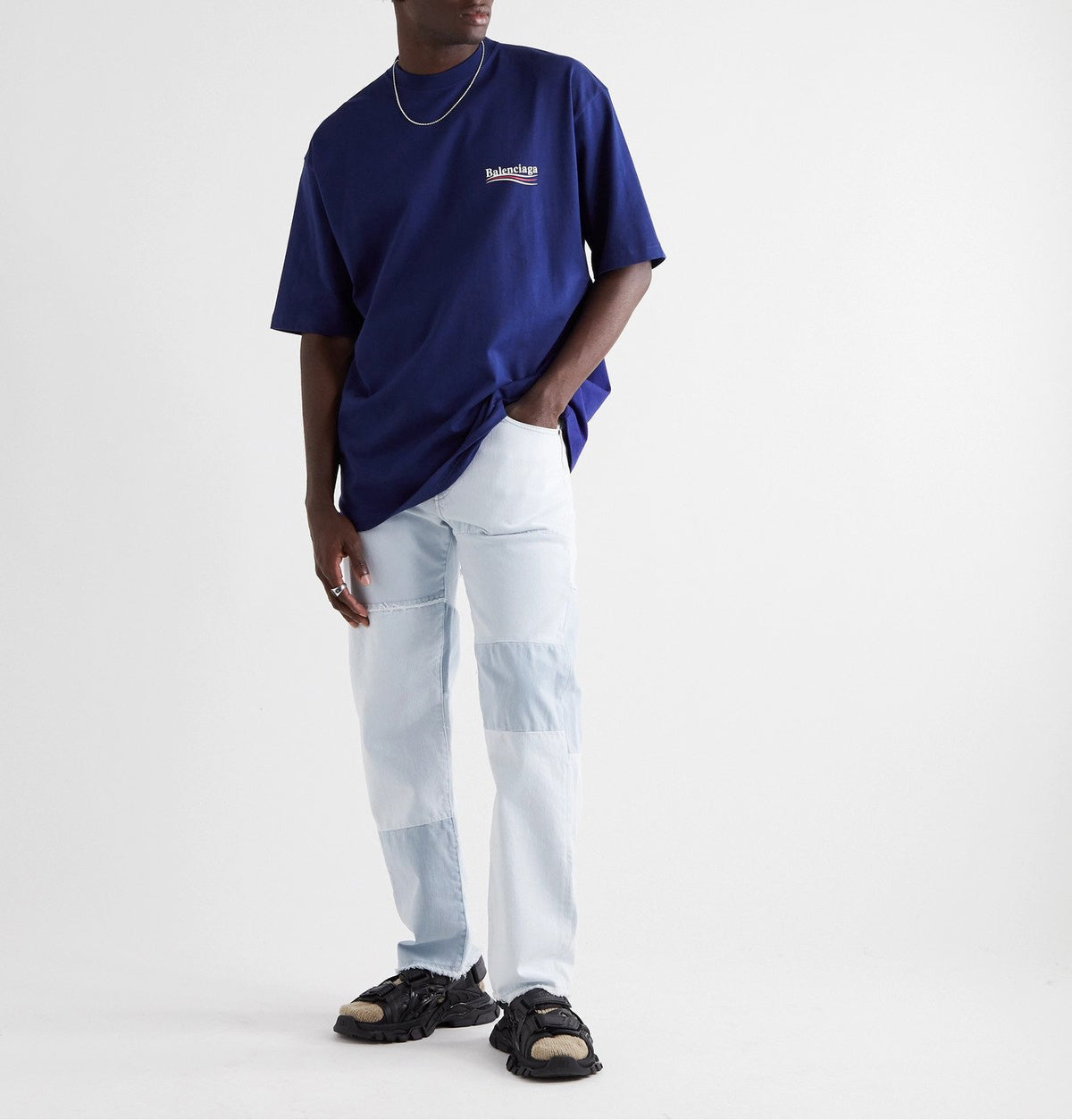 Balenciaga Oversized Logo-Print Katoenen-Jersey T-shirt Blauw