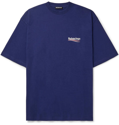 Balenciaga Oversized Logo-Print Katoenen-Jersey T-shirt Blauw