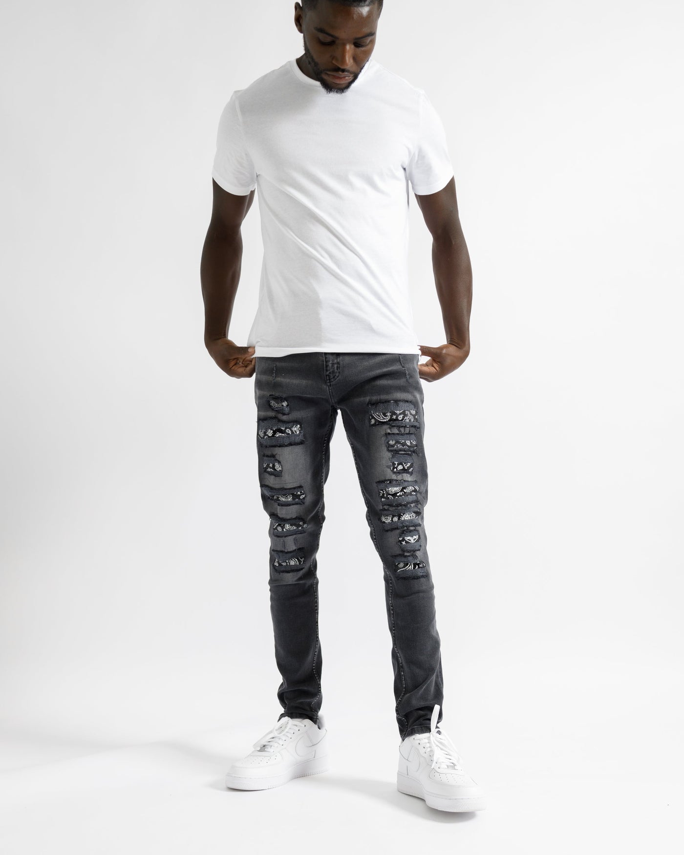 Magiri Bordeaux Bandana Versleten Jeans in Zwart