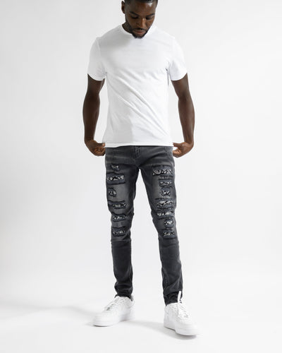 Magiri Bordeaux Bandana Versleten Jeans in Zwart