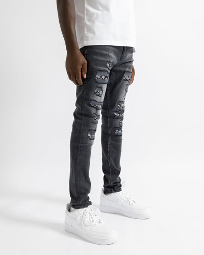 Magiri Bordeaux Bandana Versleten Jeans in Zwart