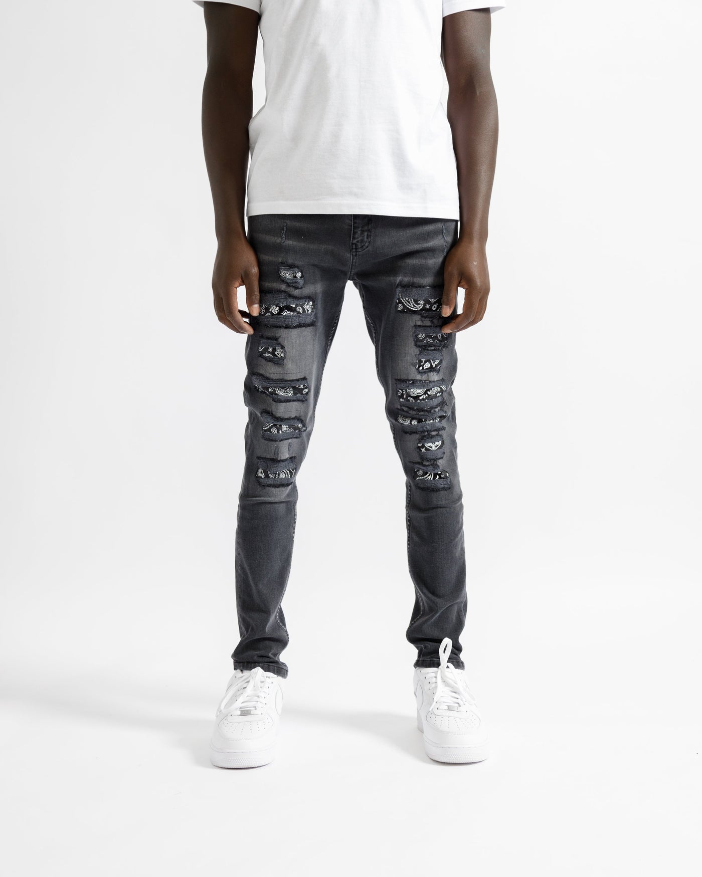 Magiri Bordeaux Bandana Versleten Jeans in Zwart