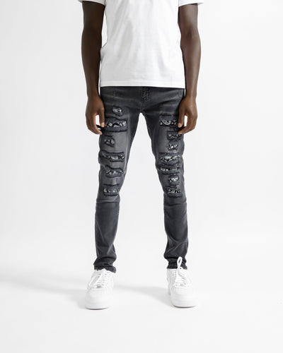 Magiri Bordeaux Bandana Versleten Jeans in Zwart