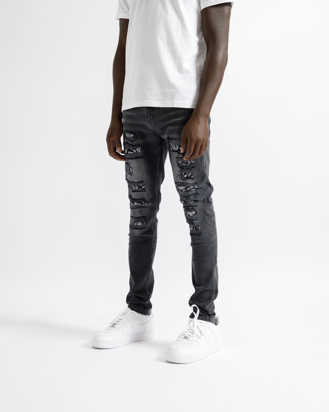 Magiri Bordeaux Bandana Versleten Jeans in Zwart