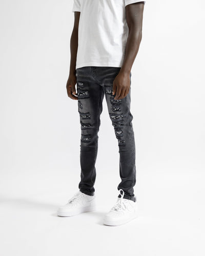 Magiri Bordeaux Bandana Versleten Jeans in Zwart