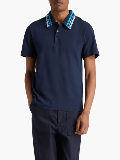 Missoni Zig Zag Collar Poloshirt in Marineblauw