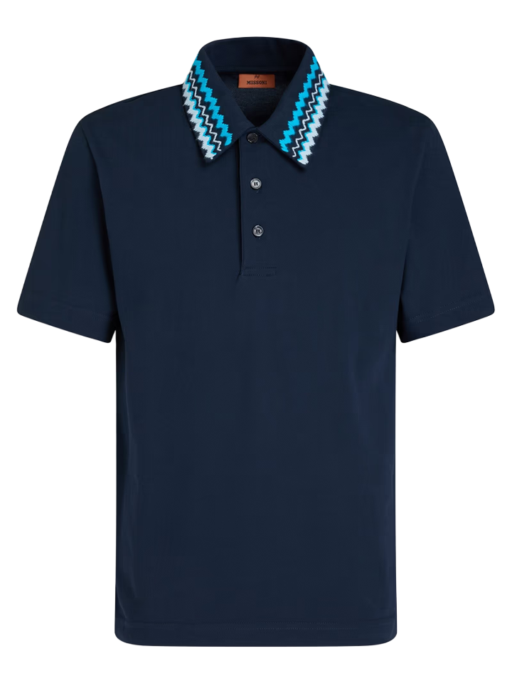 Missoni Zig Zag Collar Poloshirt in Marineblauw
