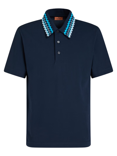 Missoni Zig Zag Collar Poloshirt in Marineblauw