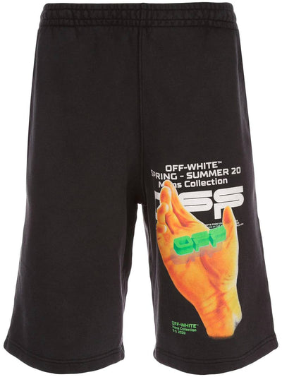 Gebroken witte short met handlogoprint in zwart