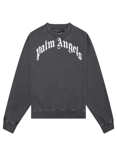 Palm Angels Curved Logo Washed Sweatshirt in het zwart