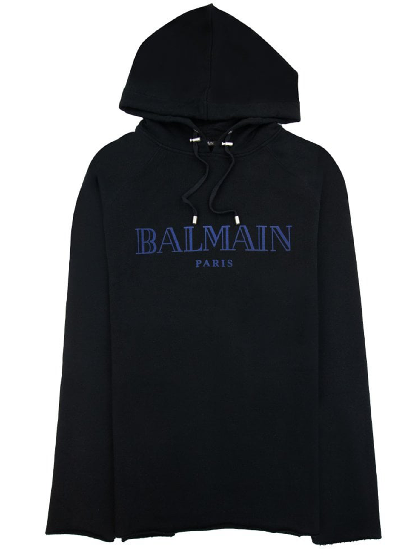 Balmain Paris Flocked Blue Printed Hoodie in Zwart